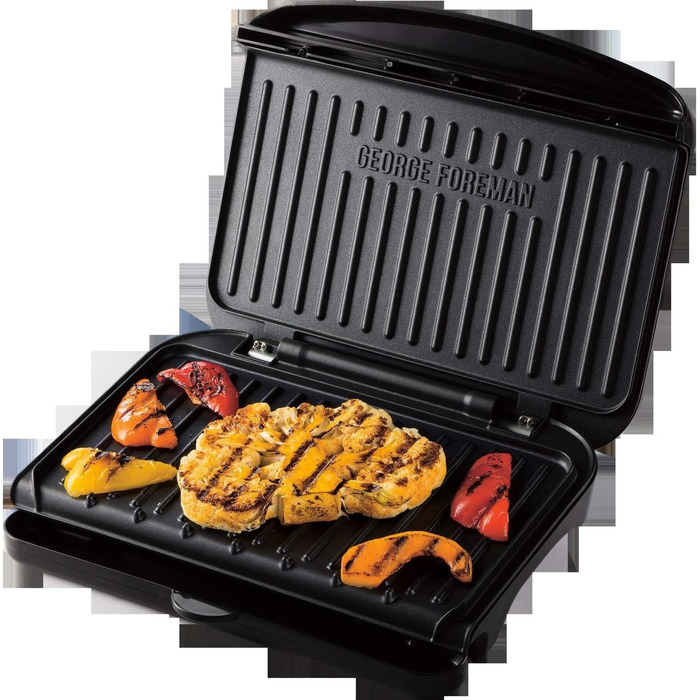 George Foreman 25800 Grill with Grill Plate, Cooktop & Toaster - Fast Heating & Easy Cleaning, Black