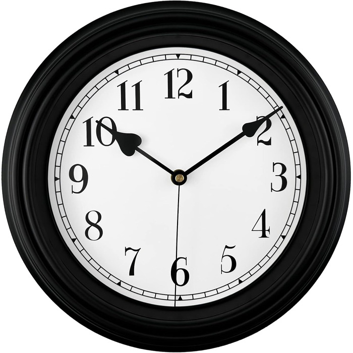DIYZON Round Classic Wall Clock, Silent No Ticking, 40 cm High-Quality Quartz Vintage Clock, Large Number Retro Decorative Clock, Battery-Powered, Easy to Read for Home, Kitchen, Dining Room (Black-1, 25CM)