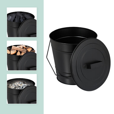 Relaxdays Ash Bucket with Lid, 7 Liter