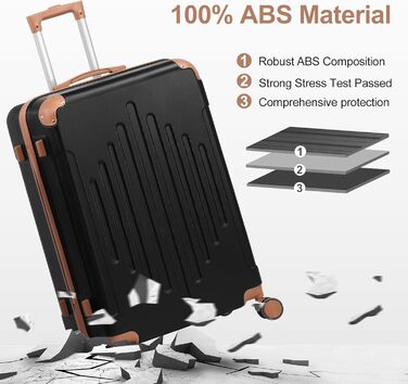 Набір валіз LEADZM 3 шт. з захистом кутів, ABS, телескопічний ручка, ручна поклажа, контрастне забарвлення (кремово-білий)