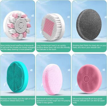 Electric Shower Brush, Body Brush Electric Back Scrubber with Long Handle, Back Brush Shower Massage Brush with 6 Cleaning Heads, Bath Brush for Spa Shower Peeling Massage Brush (Blue)