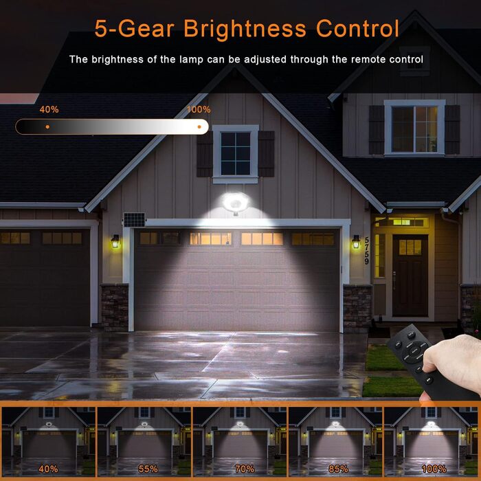 Solar Lamps for Indoor/Outdoor Use, 1200LM 108LED 5M Cable Solar Hanging Lights with Remote Control, Solar Hanging Lamp with Motion Sensor, 5 Modes, IP65 Solar Lights for Carport, Pavilion, Chicken Coop, Camping