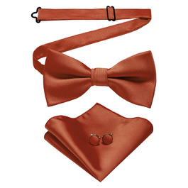 Набір краватка-метелик, нагрудна хустинка та запонки JEMYGINS для чоловіків, колір: іржаний