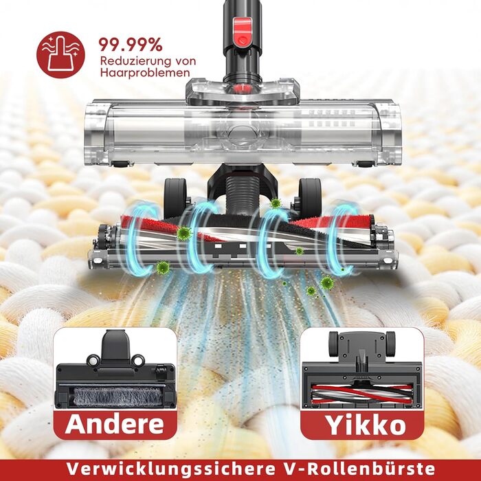 Yikko 3-в-1, пилосос 60KPa з потужним кабелем, електрична підміталка з гнучким шлангом, пилосос з LED-підсвічуванням, ідеально підходить для килимів/підлоги/волосся (Червоний-60)