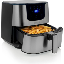Princess Hot Air Fryer XXL with 5.5 Liter – 62.2% less energy consumption – Digital Airfryer Deluxe – 8 programs – Stainless steel – Oil-free – Aerofryer 182060, Silver STANDARD DESIGN 5.5L