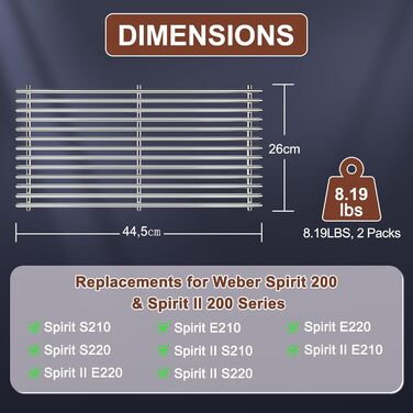 Нержавійна решітка-гриль Denmay 7637 для Weber Spirit I & II E210, E220, S210, S220 (2 шт.)