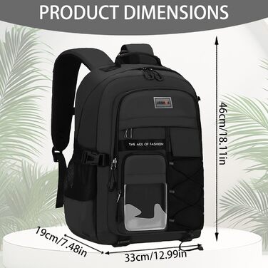 Чорний шкільний рюкзак для підлітків та дорослих: міцний, водонепроникний, для середньої школи та гімназії