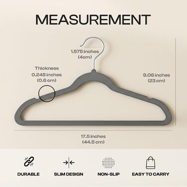 Плечики для одягу Utopia Home з оксамиту - антиковзкі, міцні, для курток та светрів (сірий, 20 шт.)