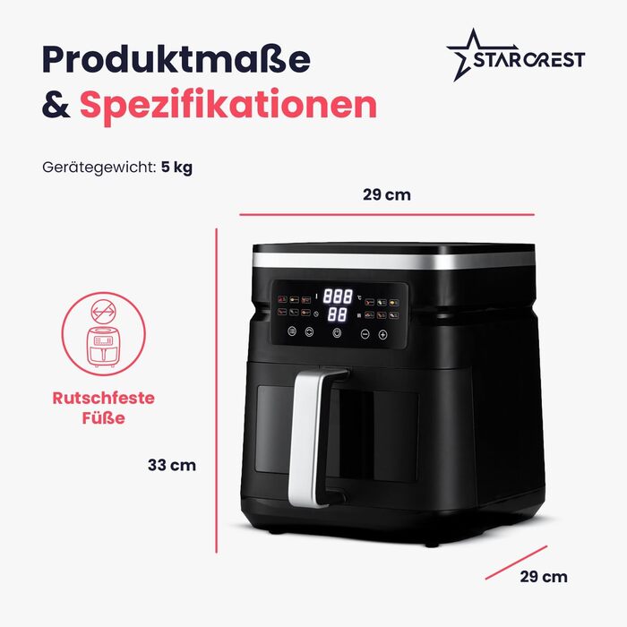 Фритюрниця повітряна STARCREST 7л, 2000W, 12 програм, підігрів, чорна