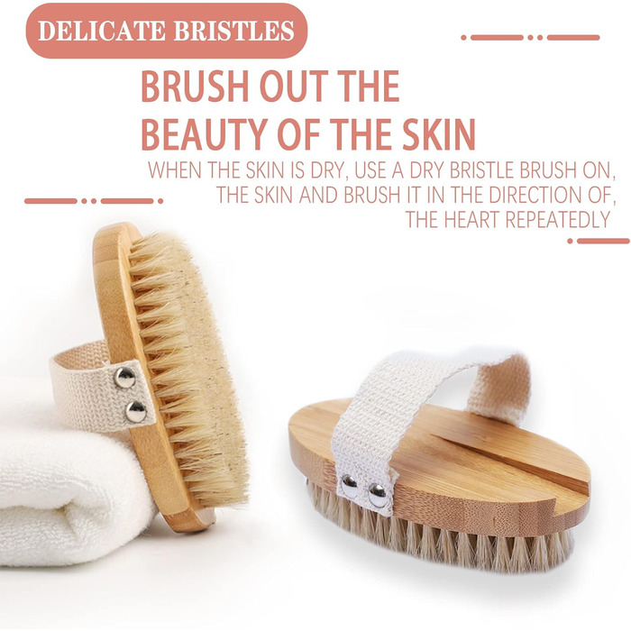 Щітка для тіла з довгим руків'ям, щітка для спини знімний руків'я, 2 насадки, для очищення тіла, скребок для спини в душі, натуральна щетина, Mango Largo