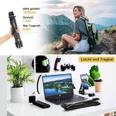 KINGJOY Штатив для камери та смартфона, 180см, з пусковим заходом, для Canon, Nikon, Action Camera, з тримачем для планшету