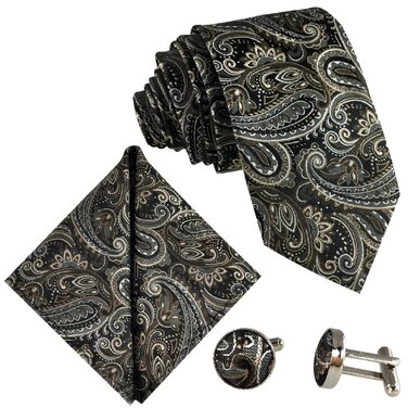 Краватка чоловіча GASSANI Paisley 7 см, набір 3 шт. (чорно-коричнева, сіра, біла)