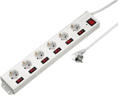 Мережевий фільтр Hama з 6 розетками, захист від перенапруги, поворот на 90°, монтаж на стіну, XL роз'єми, кабель 1,4м