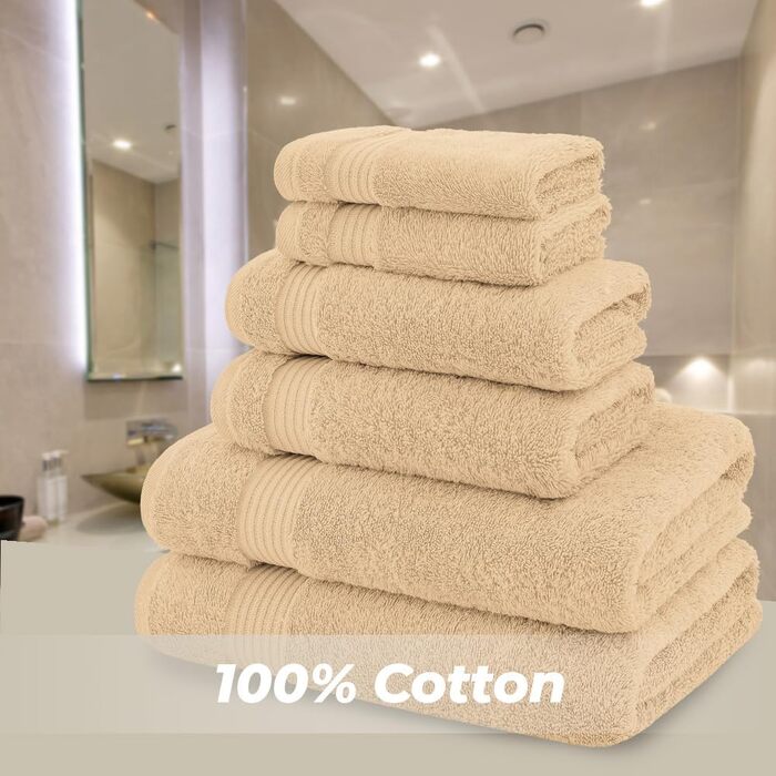 Набір махрових рушників American Bath Towels з 100% бавовни, 6 предметів (2 банні, 2 для рук, 2 маленькі), бежевий, XL