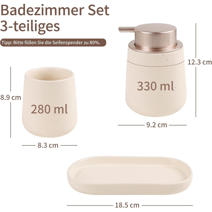Набір аксесуарів для ванної кімнати Badezimmer Set Umlaca: мильниця, дозатор мила 350 мл, стакан для зубної пасти 320 мл, білий