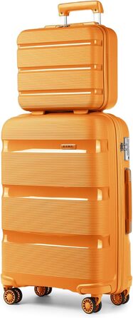 Чемодан для ручної поклажі з 4 колесами, оранжевий, з TSA-замком та YKK-блискавкою, з косметичкою