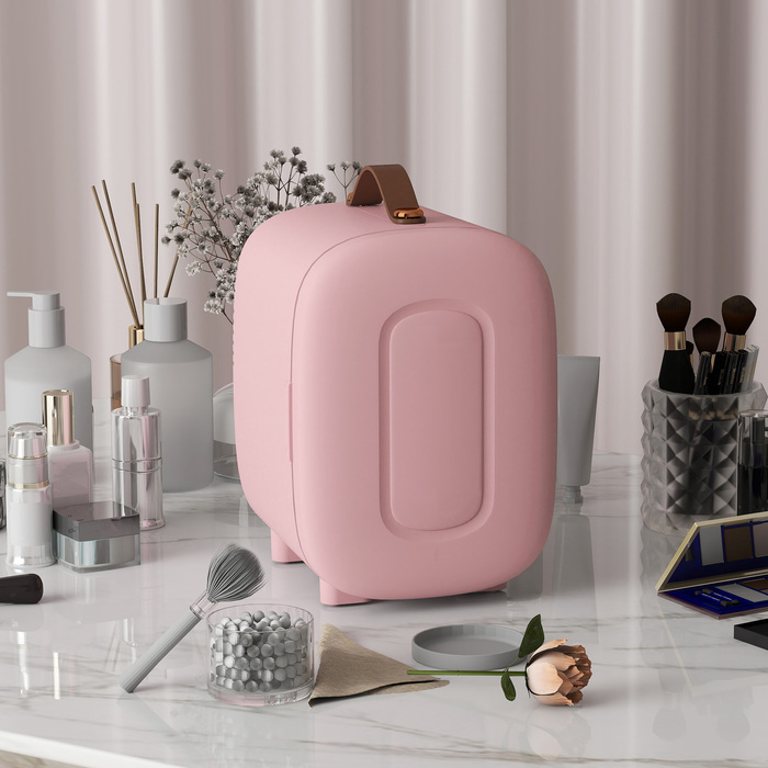 HOMCOM Mini Beauty Fridge, 4L Capacity, 8 x 10.4 x 11 inches, Pink