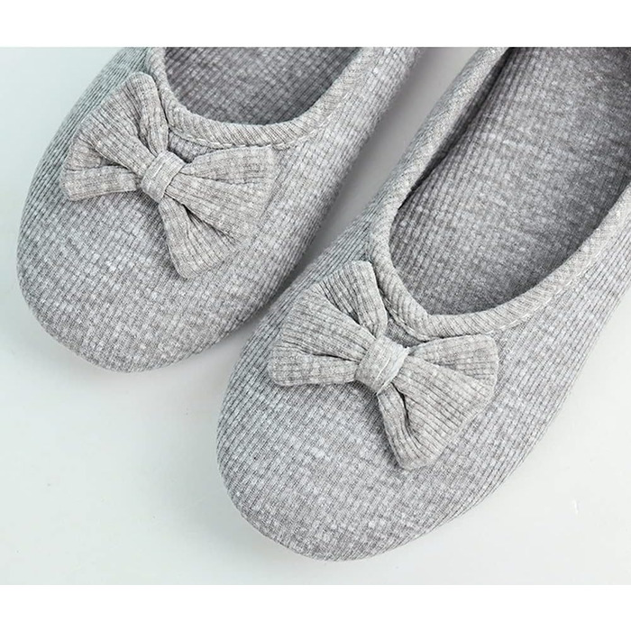 Жіночі та дівчачі балетки-халапи з бантиком, теплі та зручні домашні тапочки для дому, офісу, спальні. Розмір 39/40 EU, сірий колір.
