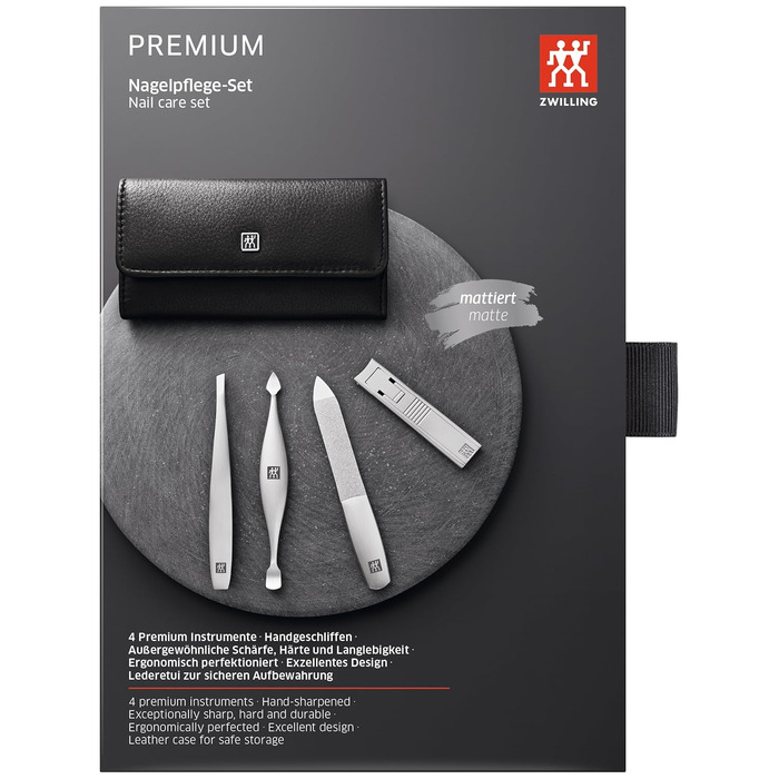 Набір для манікюру ZWILLING (4 шт., екошкіряне ети, ергономічний дизайн, компактний кусачка), Преміум, Чорний