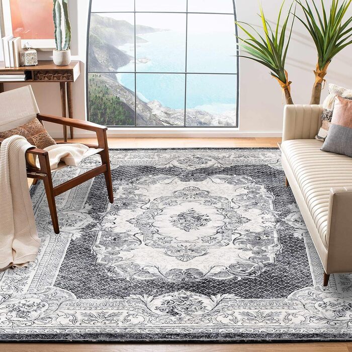 Килим для вітальні сучасний, короткий ворс, неслизький, пральний, м'який, для вітальні, спальні та їдальні, сірий та білий, 120 x 160 см сіро-білий, прямокутний