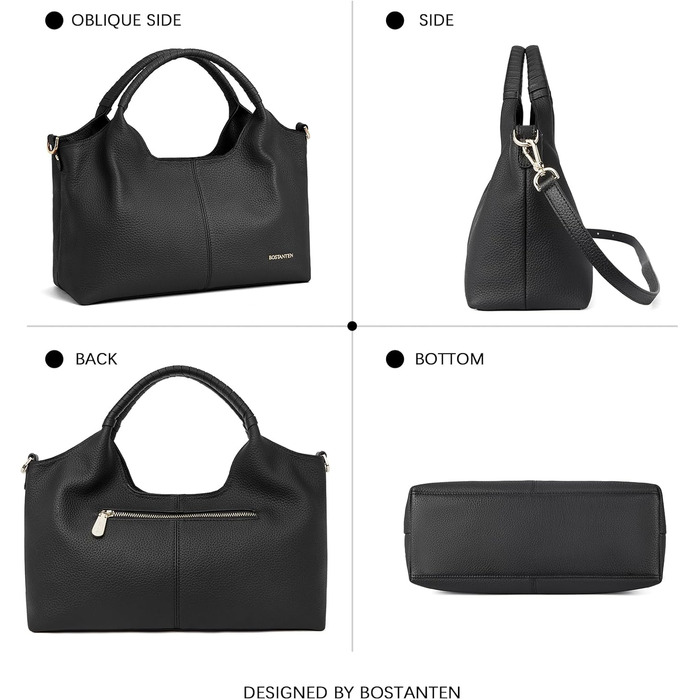 Сумка жіноча BOSTANTEN шкіряна шопер Hobo з ручкою та регульованим ременем, коричнева