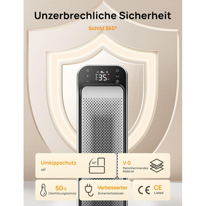 Dreo Energy-Saving Heater, Quiet, 25 Inch Ceramic Heater, Electric with Remote Control and Thermostat, 1500W Electric Heater, 3 Modes, 12-Hour Timer, Overheat and Tip-Over Protection, Solaris Max