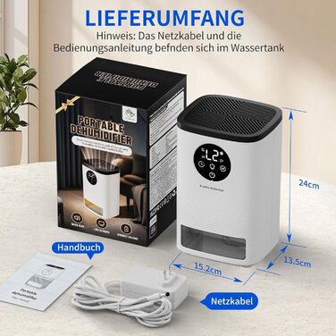 Електричний осушувач повітря 1600 мл, портативний, ультратихий, з автоматичним вимкненням та 7-кольоровим підсвічуванням для спальні, ванної кімнати та дому