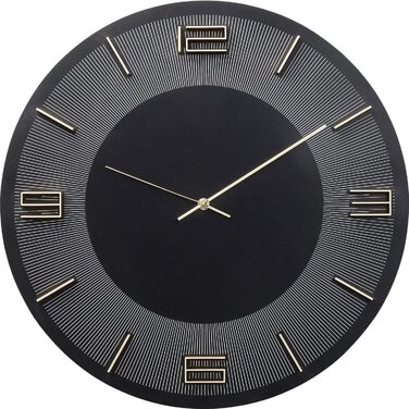 Kare Design Wall Clock Leonardo, Black/Gold, 49cm Diameter, Modern, Aluminum, Round, Clock for Living Room, Bedroom, Office, Battery not included