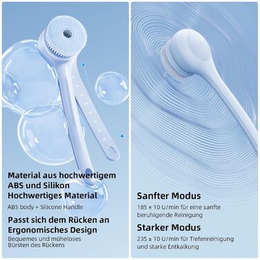 Електрична щітка для спини, м'яка ексфоліація, перезаряджається, довга ручка для душу, допомога у нанесенні крему на спину для жінок, чоловіків, людей похилого віку, глибоке очищення для всіх типів шкіри, хороша піна - Рожева (Небесно-блакитна)
