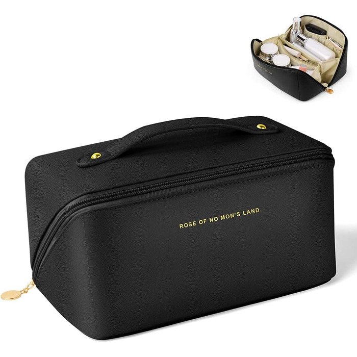 Чорна косметичка для подорожей з PU шкіри, велика місткість, водонепроникна, органайзер для туалетних аксесуарів
