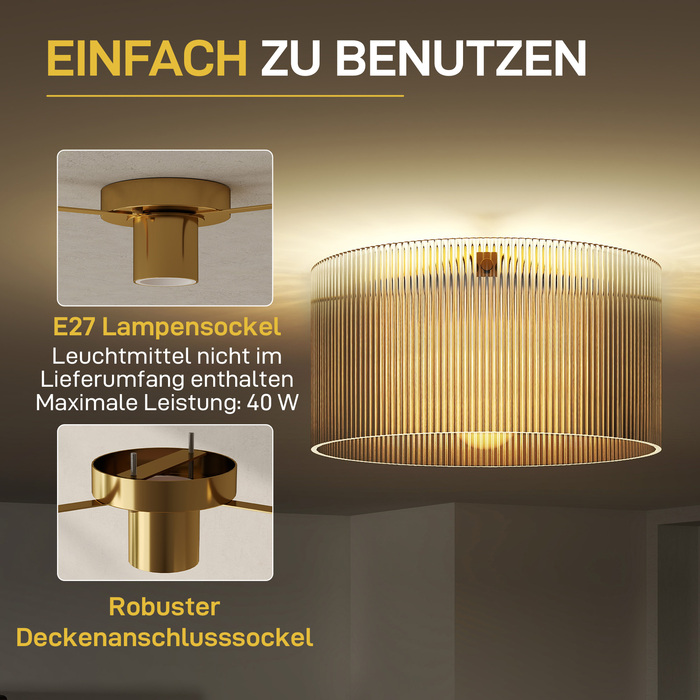 HOMCOM Flush Mount Ceiling Light with Acrylic Shade and Metal Frame, Compatible with Halogen and LED Bulbs