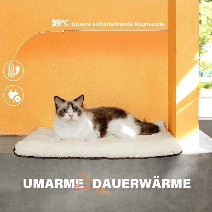 Самогріюча лежанка для котів на підвіконня, м'яка та нековзна, 90 x 28 см (Бежевий)