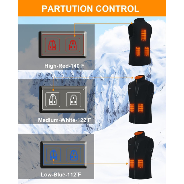 Тепла флісова жилетка Telguua з підігрівом для чоловіків з Powerbank 5V 10000mAh, 6 зон нагріву, 3 рівні температури, керування 2 зонами, для кемпінгу, піших прогулянок, сноубордингу, чорна
