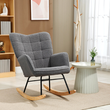 HOMCOM Rocking Chair, Rocking Armchair with Berber Fleece Look, Armrests, Padded Chair with Wooden Runners, Reclining Chair for Living Room, Bedroom, Holds up to 120kg, Dark Grey | Aosom