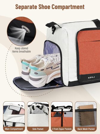 Сумка-рюкзак Lekesky для подорожей, 45x36x20 см, Easyjet Handgepäck, спортивна сумка з відділенням для взуття, водонепроникна, 80 л, бежево-коричнева