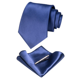 Чоловічий краватка-набір JEMYGINS: атласна краватка, нагрудна хустка та зажим (темно-синій)