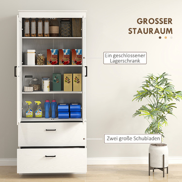 HOMCOM Kitchen Cabinet, Tall Cabinet with Adjustable Shelves, 2 Drawers, Kitchen Buffet for Dining Room, Living Room, 75 x 39 x 178 cm, Cream White | Aosom