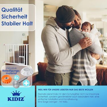 Захисне ворота KIDIZ для котів з люком, захист для дверей, ворота на сходи для дітей без свердління | Зупинка 90°, поворотне, захист для сходів, білий/ширина: (102-115 см, помаранчевий)