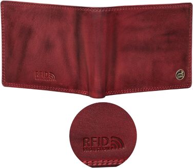 Fa. Volmer® Leather Wallet for Men with RFID Protection - Extra-Stable Double Stitch - 6 Card Slots - Landscape Format (Bordeaux Red)
