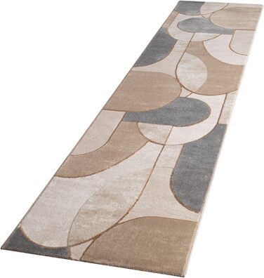 Килимок для вітальні TT Home з коротким ворсом, геометричний дизайн, абстрактний стиль, сірий та темно-кремовий, 80x150 см