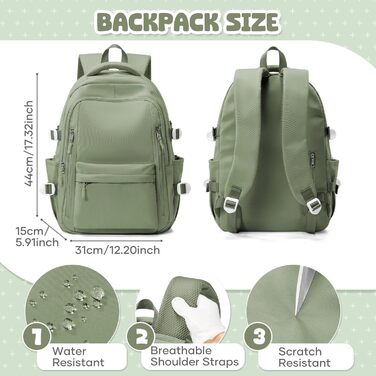 Шкільний рюкзак HYC00 для дівчаток та хлопчиків-підлітків, водонепроникний, для ноутбука 14 дюймів, зелений M4