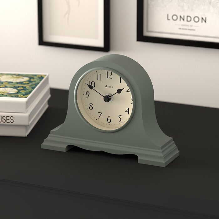 JONES CLOCKS® Speakeasy Desk Clock | Classic Napoleon Hat Design | | Contemporary classic style for desk, table, shelf or bedside table (Green)