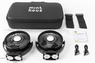 Вентилятор портативний Minthouz 12000mAh 5.5 дюймів, USB, 3 швидкості, магнітний, для подорожей, кемпінгу (2 шт. в подарунковій упаковці)