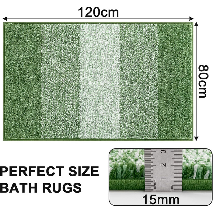 Килимок для дому та ванної кімнати SHACOS, 80 x 120 см, зелений. Антиковзка, швидковисихаюча, для входу та ванної кімнати