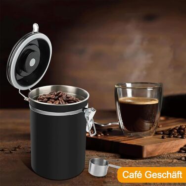Герметична кавова банка з нержавіючої сталі, 1,8 л. З мірною ложкою та індикатором дати. Для кави, чаю, горіхів, какао. Зберігає свіжість надовго. Білий (Чорний) колір