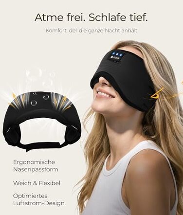 Маска для сну з Bluetooth навушниками LOVE EYE 3D для зручного сну на боці, бамбукова, чорна