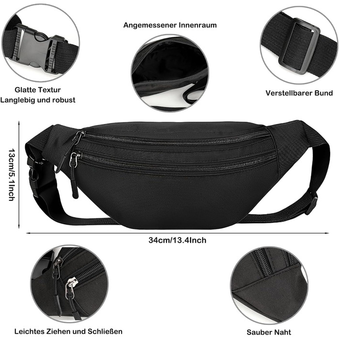 Чоловіча/Жіноча поясна сумка на пояс, бананка з PU шкіри, водонепроникна, чорна. Спортивна, для подорожей, фестивалів, бігу, хайкінгу