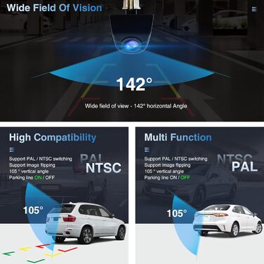 Автомобільна HD камера заднього виду PARKVISION, 142° широкий кут, нічне бачення, металевий корпус, паркувальні лінії, чорна