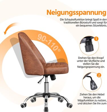 Офісне крісло Yaheetech без підлокітників, поворотне, на роликах, регульоване по висоті, арт-декор коричневе, штучна шкіра