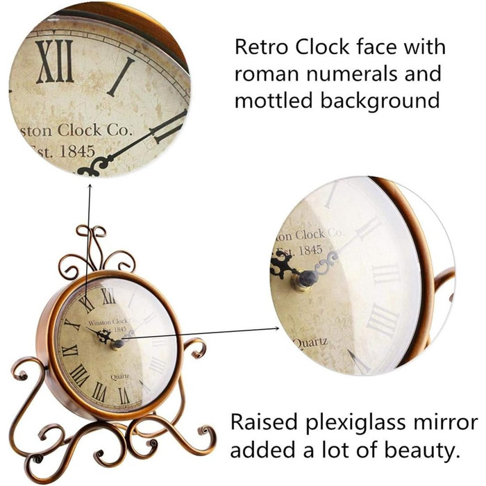 HZDHCLH Retro Silent Roman Table Clock for Living Room Bedroom Office Art Desk Clock (Copper)